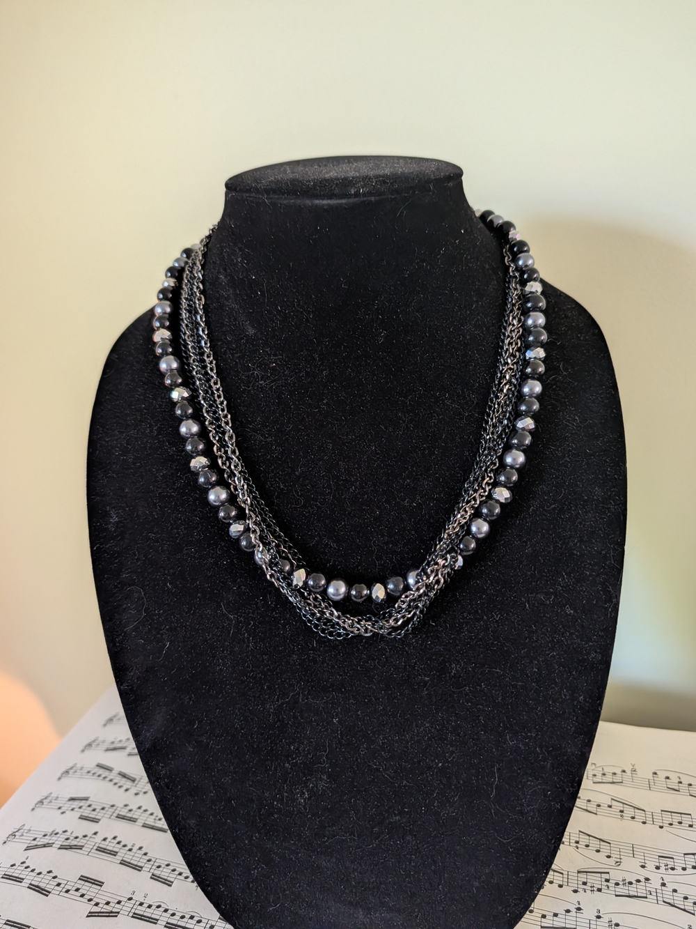 Multi-Strand Black Pearl and Chain Necklace - Women Jewelry